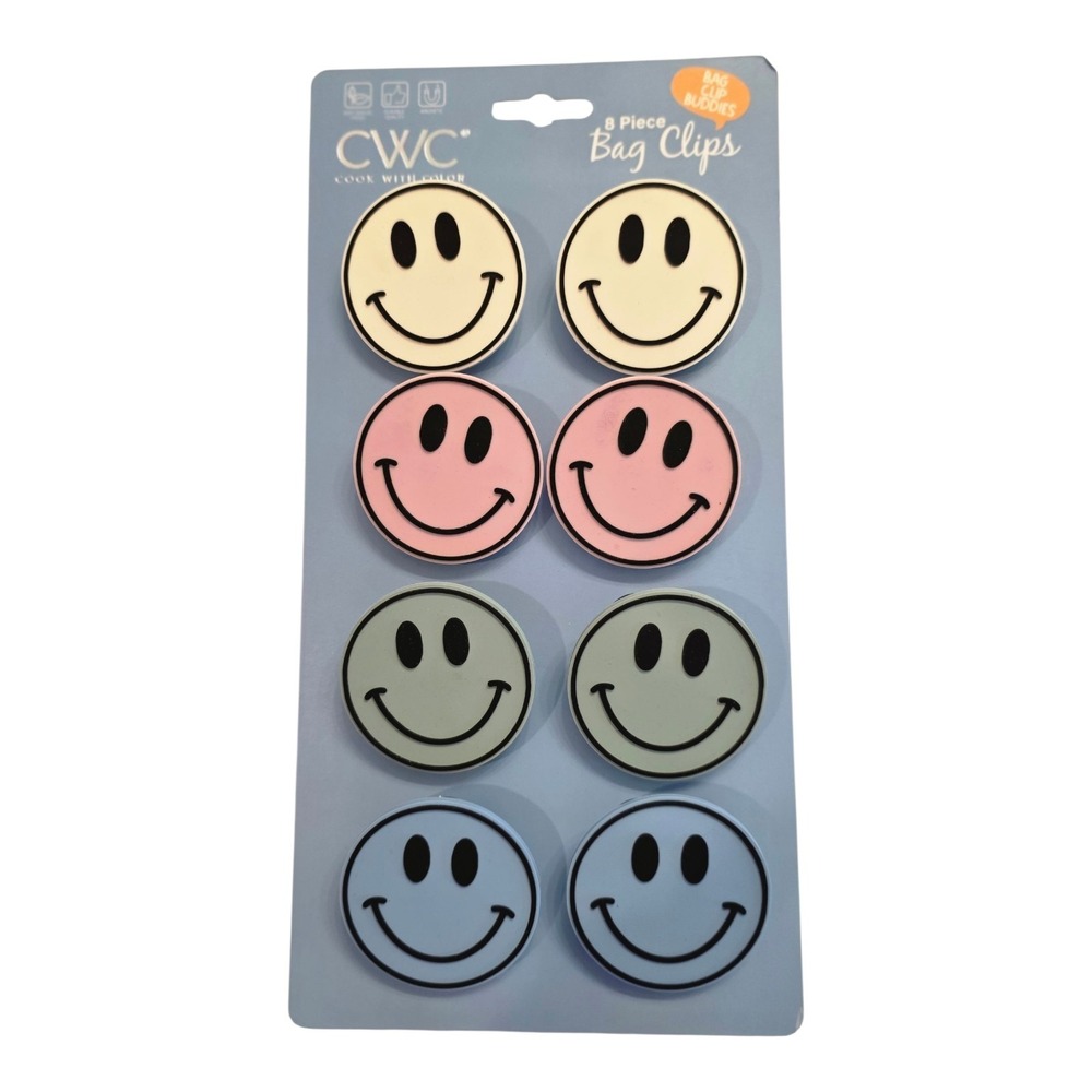 New CWC 8 Piece Bag Clips Smiley Face With Magnet